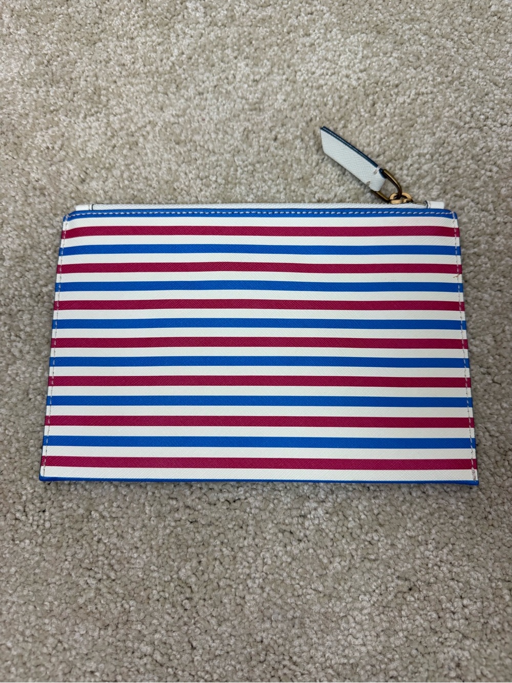 J. CREW | Striped Red White and Blue Leather Zip Pouch bag - Picture 3 of 6